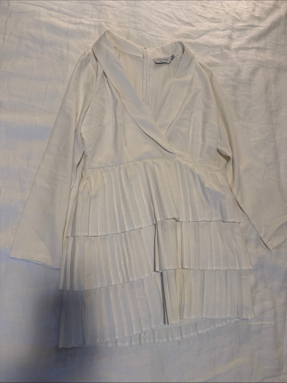 ASOS Ivory Pleated Tiered Wrap-Style dress